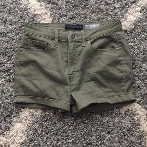 Army Green Mid Rise Shorts